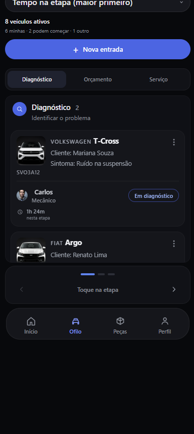 O mesmo quadro no celular, só a etapa de diagnóstico.